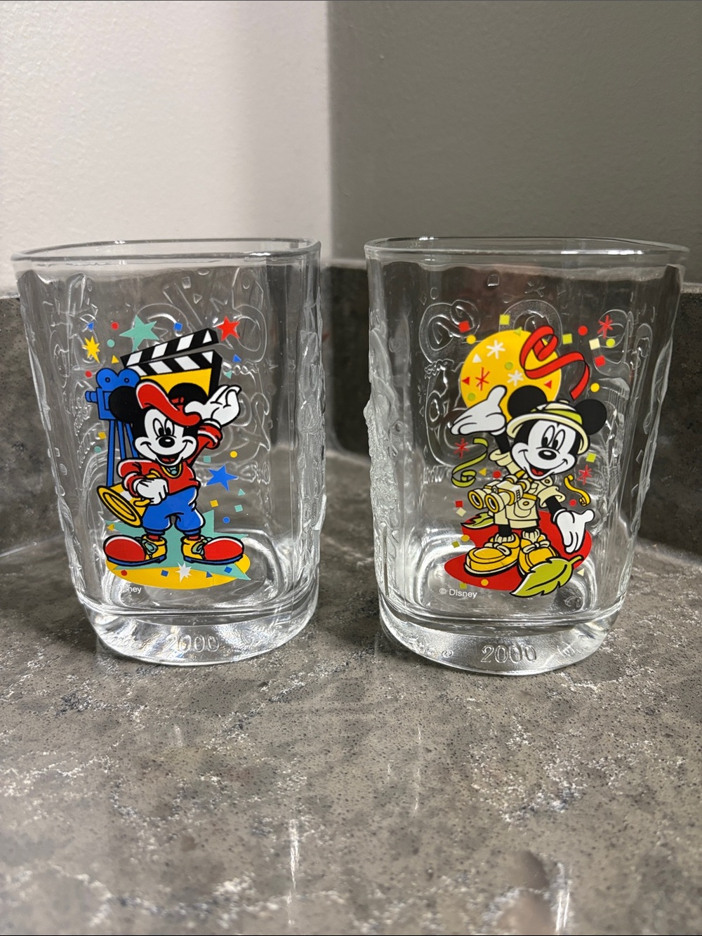 Disney Mickey Mouse 2000 Collectible Glasses from McDonalds. Set of 2